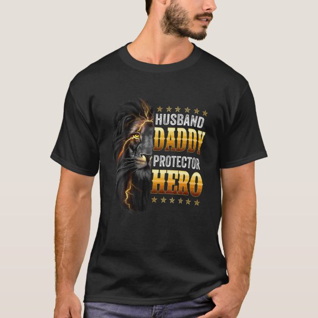 Mens Husband Daddy Protector Hero For Dad Fathers T-Shirt (Front)