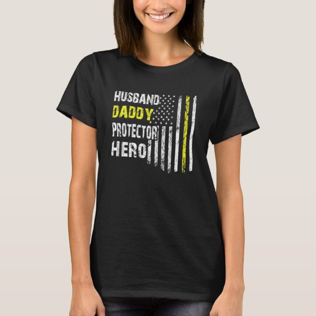 Mens Husband Daddy Protector Hero  Us Flag Fathers T-Shirt (Front)