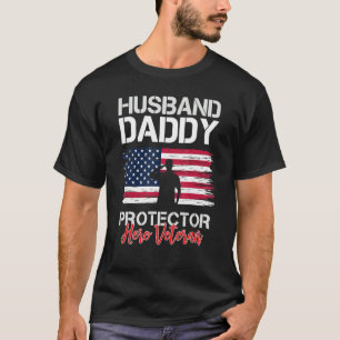 Mens Husband Daddy Protector Hero Veteran USA Flag T-Shirt