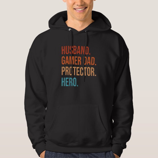 Mens Husband Gamer Dad Protector Hero Father Dad G Hoodie (Front)