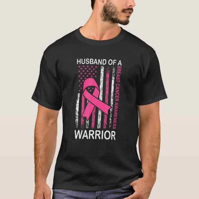 Mens Husband Of A Warrior Breast Cancer Awareness T-Shirt (Front)