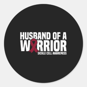 Mens Husband of a Warrior Burgundy Ribbon Sickle C Classic Round Sticker