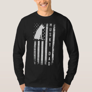Mens Husky Lover Siberian Husky Dad American Flag T-Shirt