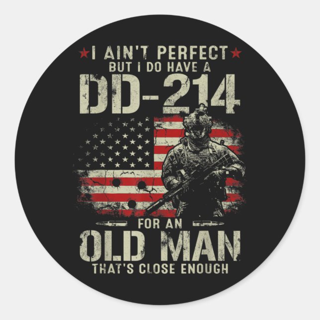 Mens I Ain't Perfect I Do Have A DD-214 Veteran Classic Round Sticker (Front)