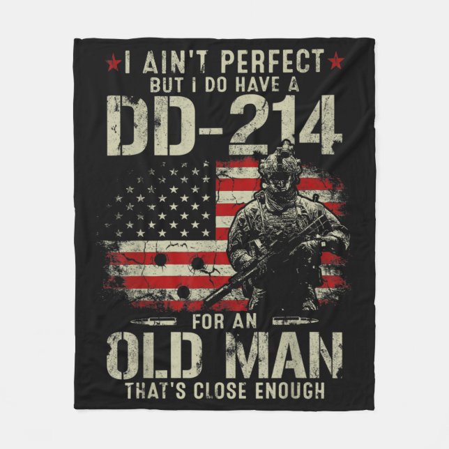 Mens I Ain't Perfect I Do Have A DD-214 Veteran Fleece Blanket (Front)