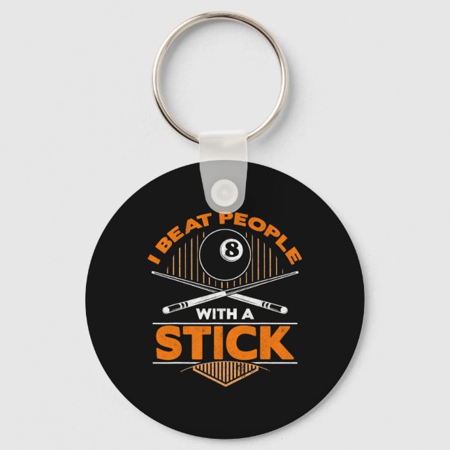 Mens I Beat People With A Stick 8 Ball Billiards P Key Ring (Front)