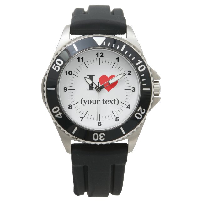 Men's I Heart Black Rubber Strap Watch  (Front)
