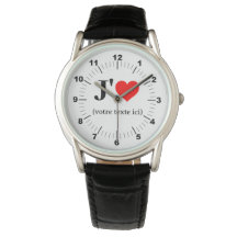 Men's I Heart Classic Black Leather Strap Watch