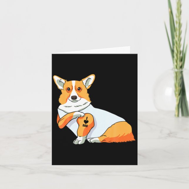 Mens I Love Dad Tattoo Funny Corgi Dog Fathers Da  Card (Front)