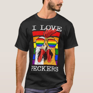 Mens I Love Peckers Rooster Gay LGBT Rainbow Chick T-Shirt