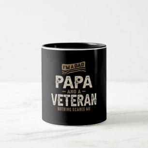 Mens I'm a Dad Papa and a Veteran Funny Two-Tone Coffee Mug