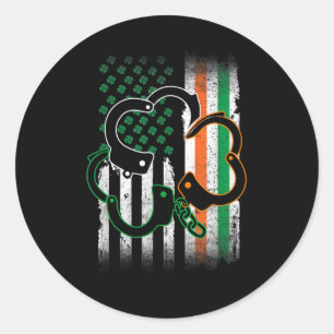 Mens Irish Handcuffs St Patricks Day Police Americ Classic Round Sticker