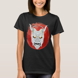 Mens Japanese Red Moon Oni Mask Ogre Samurai Japan T-Shirt