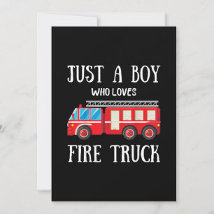 Mens Just A Boy Who Loves Fire Truck Holiday Card