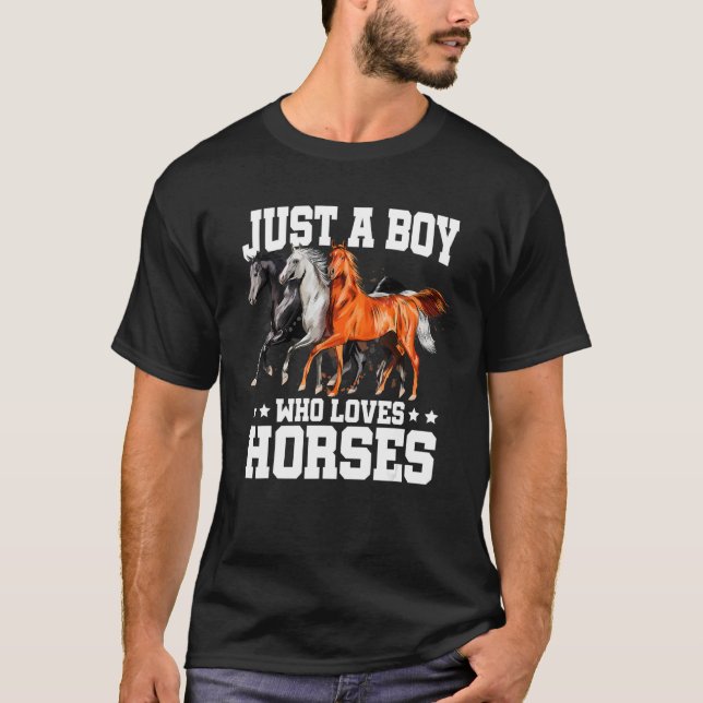 Mens Just A Boy Who Loves Horses Equestrian Show J T-Shirt (Front)