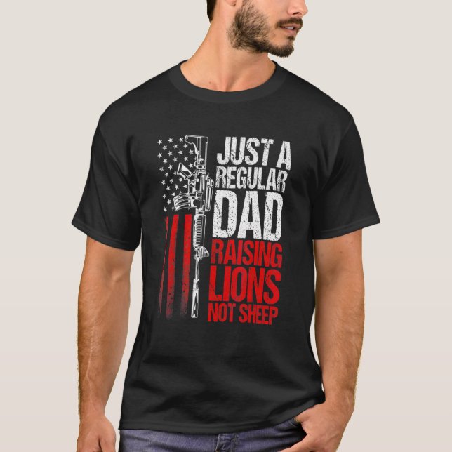 Mens Just A Regular Dad Raising Lions Us Patriot N T-Shirt (Front)