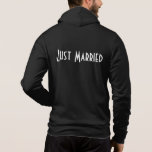 Mens Just Married Hoodie<br><div class="desc">This soft zip hoodie by Bella is for the groom to relax in,  shown in Black with a Just Married text on the back. 
Customise this item or buy as is.</div>