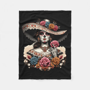Mens La Catrina Colourful Skull Mexican Dia De Los Fleece Blanket