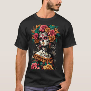 Mens La Catrina Colourful Skull Mexican Dia De Los T-Shirt