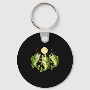 Men's largemouth bass fish howling to the moon key ring