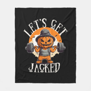 Mens Lets Get Jacked Pumpkin Jack-O-Lantern Funny Fleece Blanket