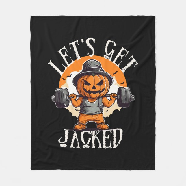 Mens Lets Get Jacked Pumpkin Jack-O-Lantern Funny Fleece Blanket (Front)