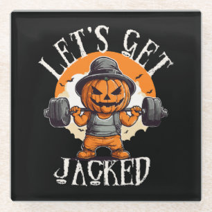 Mens Lets Get Jacked Pumpkin Jack-O-Lantern Funny Glass Coaster