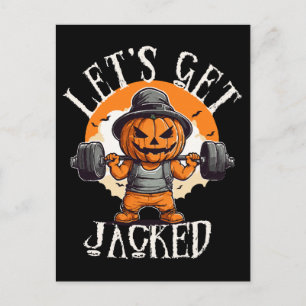 Mens Lets Get Jacked Pumpkin Jack-O-Lantern Funny Postcard
