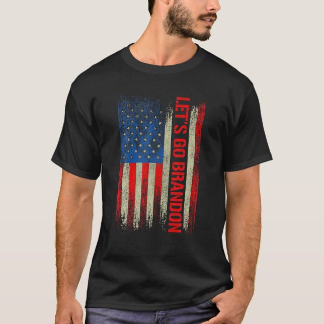 Mens Lets Go Brandon Conservative American Flag T-Shirt (Front)