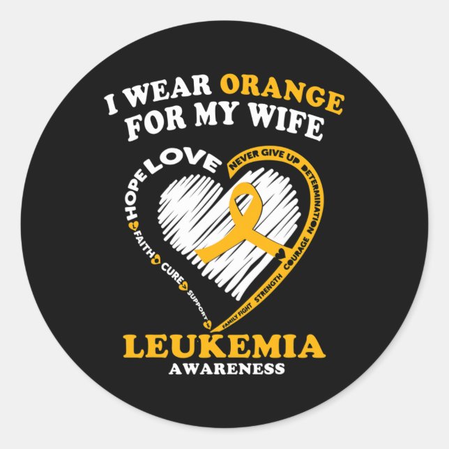 Mens Leukaemia Awareness  - I Wear Orange for My W Classic Round Sticker (Front)