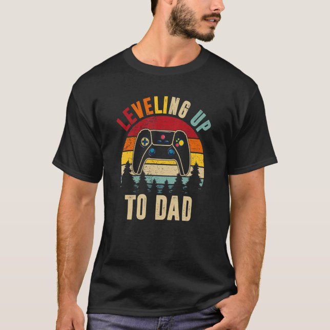 Mens Leveling Up To Dad Father's Day Funny Gamer T-Shirt (Front)