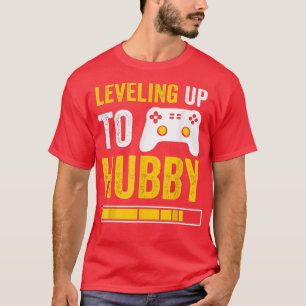 Mens Leveling Up To Hubby Husband Gamer Engagement T-Shirt