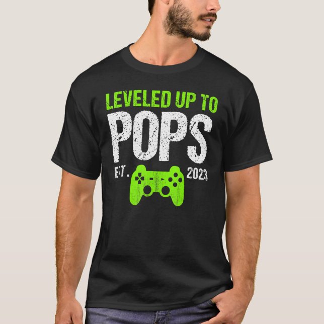 Mens Levelled Up To Pops Est 2023     New Dad Game T-Shirt (Front)