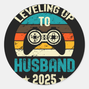 Mens levelling up to husband 2025 future groom classic round sticker