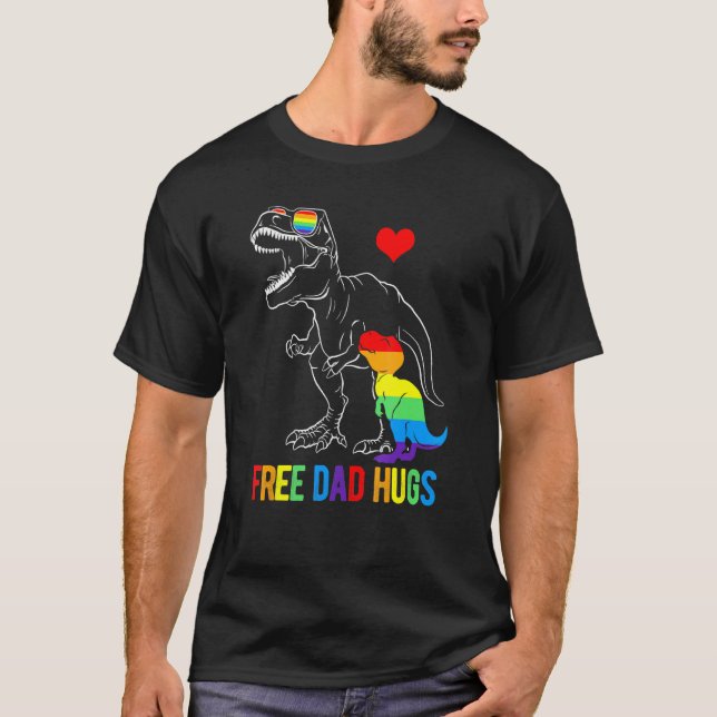 Mens Lgbtq Free Dad Hugs Dinosaur Rex Daddy Ally R T-Shirt (Front)