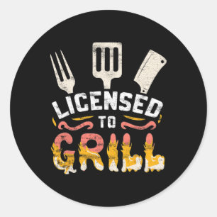 Mens licensed To Grill' Barbecue Bbq Chef Pit Mast Classic Round Sticker