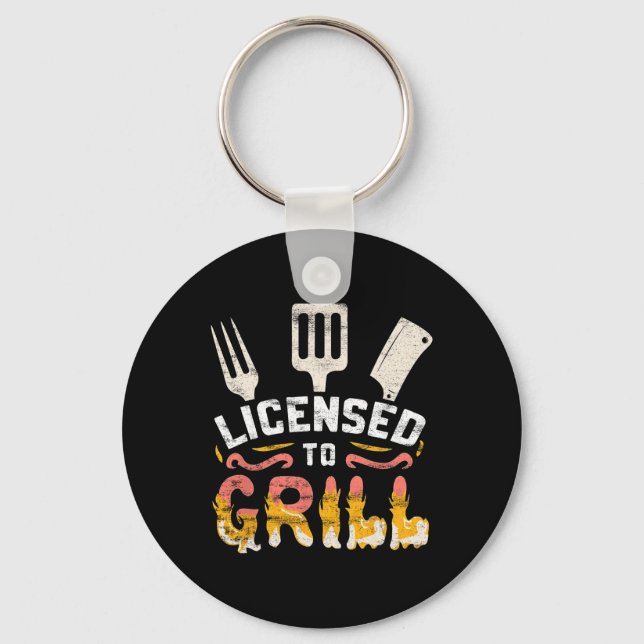 Mens licensed To Grill' Barbecue Bbq Chef Pit Mast Key Ring (Front)