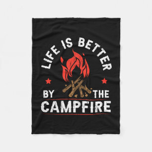 Mens life is better by the campfire camper camping fleece blanket