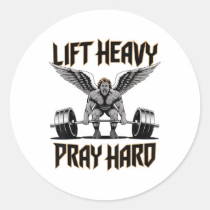 Mens Lift Heavy Pray Hard Christian Gym Workout Da Classic Round Sticker