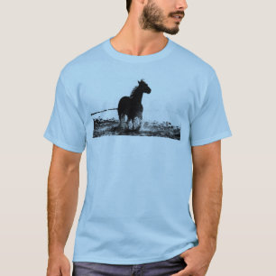Mens Light Blue T Shirt Running Horse Front & Back
