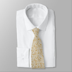 Men's Light Grey Gold Patterned Tie