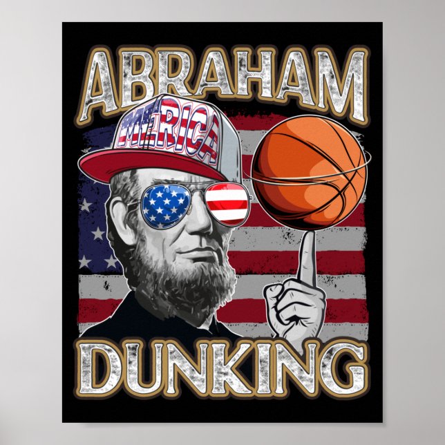 Mens lincoln abraham dunking basketball patriotic poster (Front)
