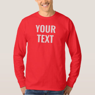 Mens Long Sleeve Deep Red White Text or Name T-Shirt