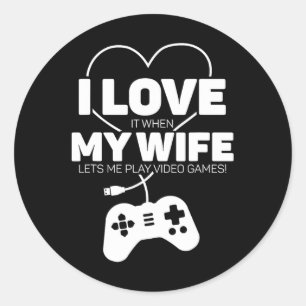 Mens Love Wife Gamer Play Video Games Husnd Classic Round Sticker
