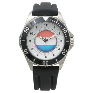 Men's Luxembourg Flag Black Rubber Strap Watch