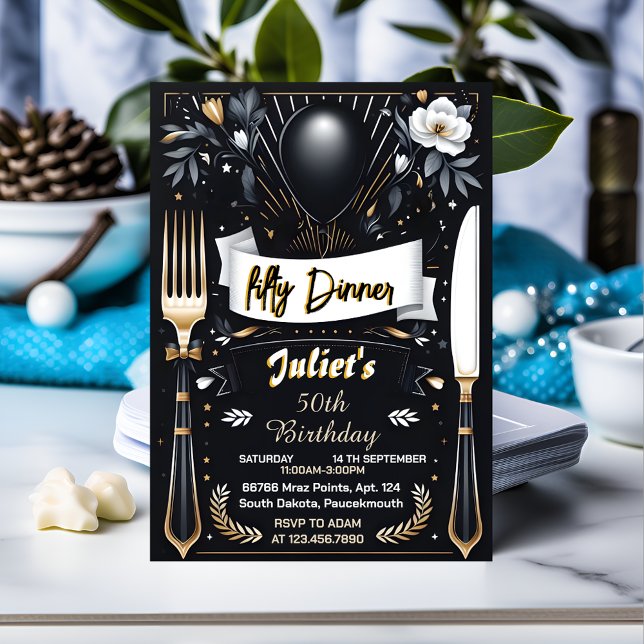 Mens Male adult dinner elegant 50th birthday Invitation (Creator Uploaded)