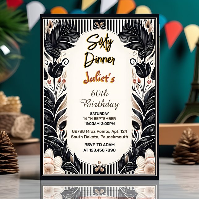 Mens Male adult dinner elegant 60th birthday Invitation (Creator Uploaded)