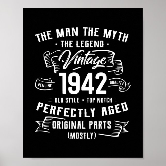 Mens Man Myth Legend 1942 80th Bday Gifts For 80 Poster (Front)