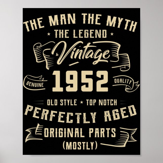 Mens Man Myth Legend 1952 70th Birthday Tee For 70 Poster (Front)