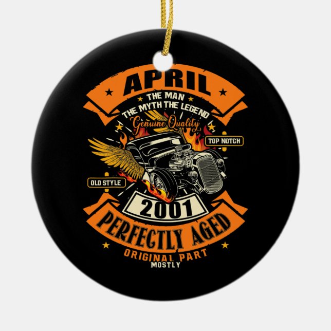 Mens Man Myth Legend April 2001 21st Birthday Ceramic Tree Decoration (Front)